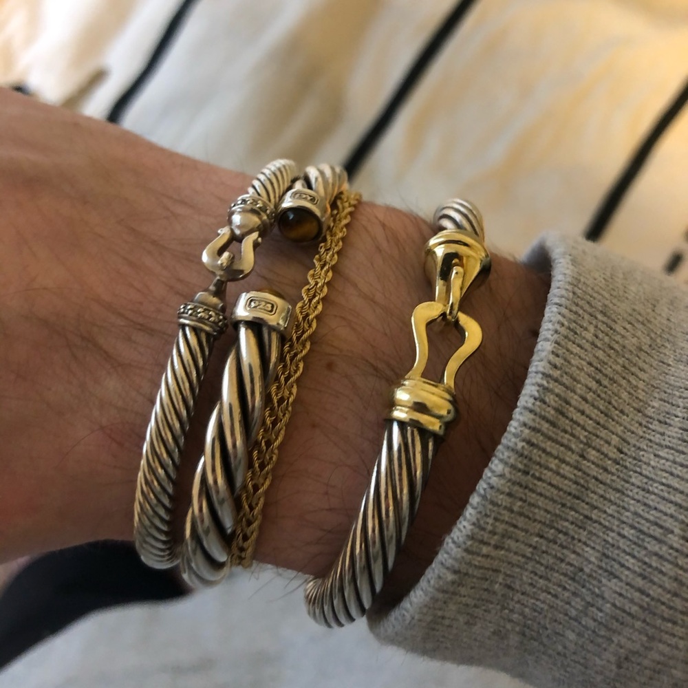 David Yurman 7mm Cable Cuff with solid gold hook